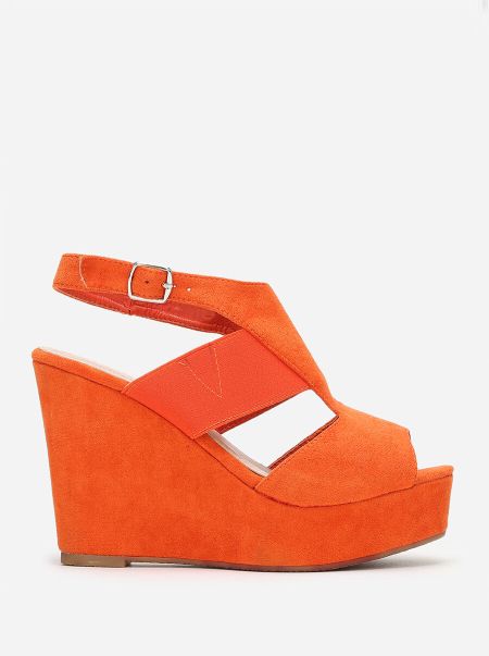 Chaussures De Soirée Sandales Compensées À Bride Asymétrique- Orange La Modeuse Femme