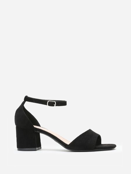 Chaussures De Soirée La Modeuse Sandales Carrées En Suédine- Noir Femme