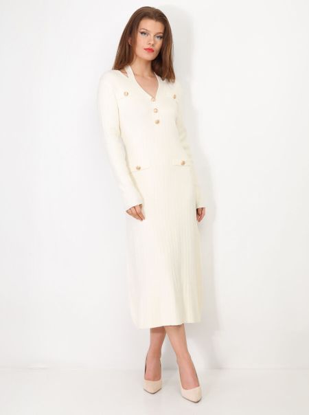 Robe Longue Cut Out À Boutons- Blanc Femme Robes La Modeuse