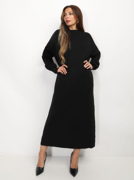 Robe Pull Longue Et Ample- Noir Robes Femme La Modeuse