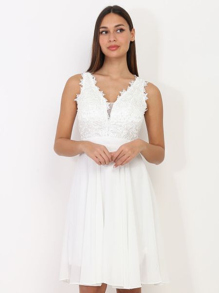 Robe Patineuse Broderie Et Perles Grandes Tailles- Blanc La Modeuse Robes Femme