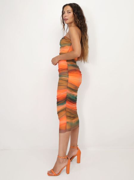Femme Robe Tube En Tulle Tie & Dye- Orange Robes La Modeuse