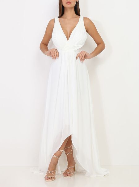 Robe Longue Asymétrique- Blanc Robes Femme La Modeuse