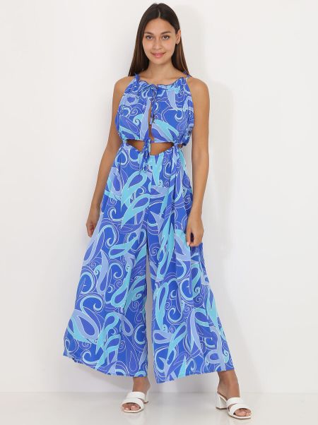 La Modeuse Combinaison Cut Out À Motif Style Cachemire- Bleu Femme Combinaisons