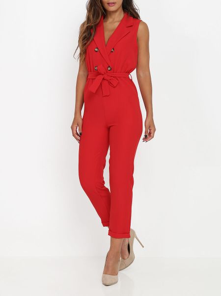 Combinaisons La Modeuse Combinaison Sans Manches Style Blazer- Rouge Femme