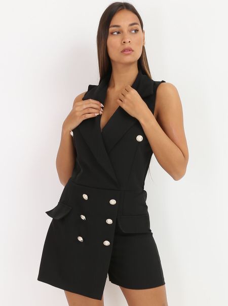 Femme Combinaisons Combi-Short Style Robe Blazer- Noir La Modeuse