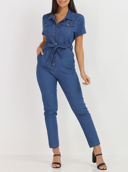 Combinaisons Combinaison En Jeans Style Utilitaire- Bleu Foncé La Modeuse Femme