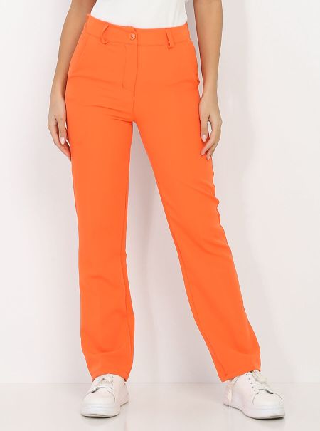 Pantalon De Costume Droit- Orange Femme Ensembles La Modeuse