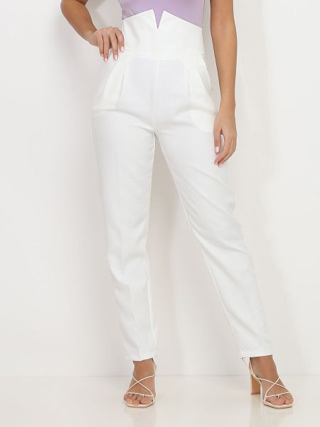 Ensembles Pantalon Droit Maxi Taille Haute- Blanc Femme La Modeuse