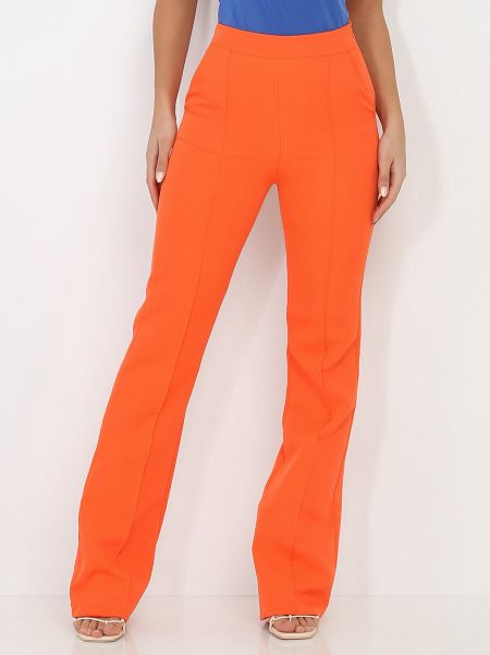 Femme Pantalon Flare À Taille Haute- Orange Ensembles La Modeuse