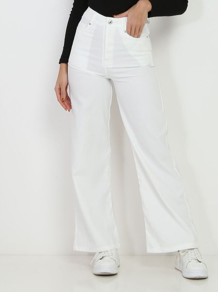 Femme Ensembles Pantalon Large À Taille Haute- Blanc La Modeuse