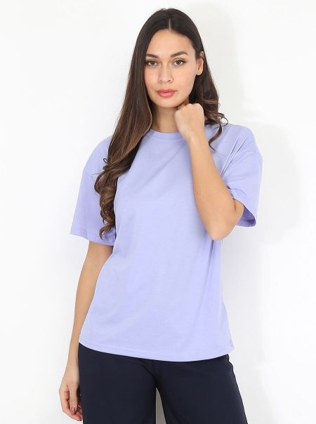 Tops, T-Shirts La Modeuse T-Shirt En Coton- Violet Clair Femme
