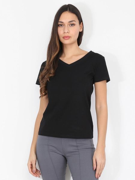 T-Shirt Basique À Col V- Noir Tops, T-Shirts La Modeuse Femme