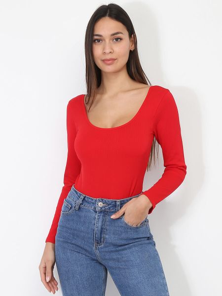 Femme Body Côtelé Basique- Rouge La Modeuse Tops, T-Shirts