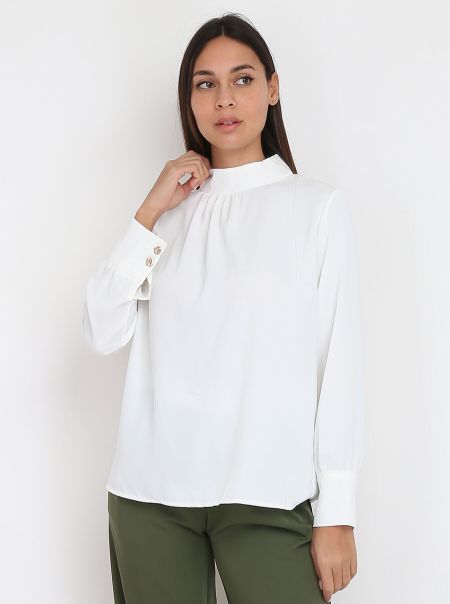 Blouse Boutonnée Au Dos- Blanc La Modeuse Femme Tops, T-Shirts