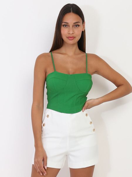 Femme La Modeuse Tops, T-Shirts Crop-Top Style Corset À Bretelles- Vert