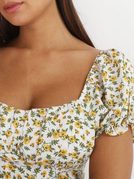 La Modeuse Crop Top À Fleurs Et À Nouer- Blanc Tops, T-Shirts Femme