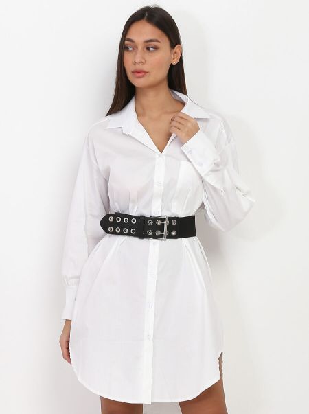 Chemisiers, Blouses La Modeuse Robe Chemise Oversize En Coton- Blanc Femme