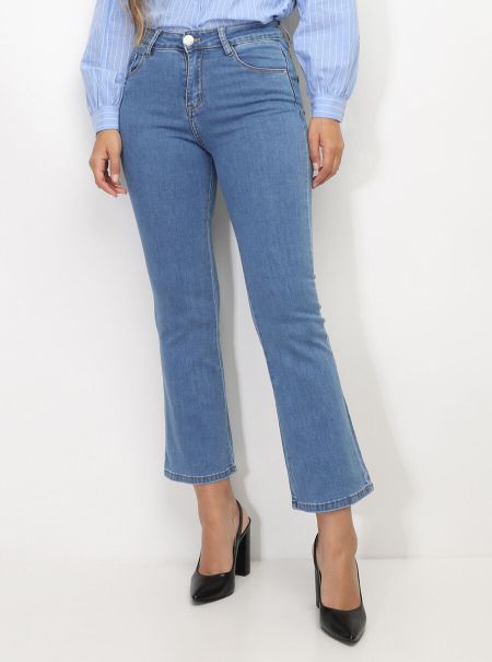 La Modeuse Jeans Jeans Court Évasé- Bleu Femme
