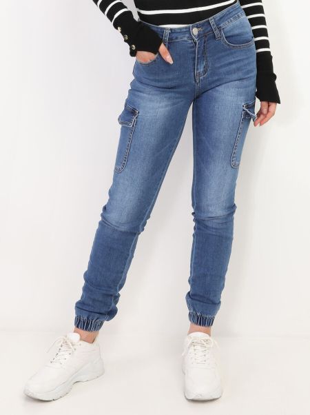 Jeans Femme Jeans Slim Cargo Style Jogger- Bleu La Modeuse