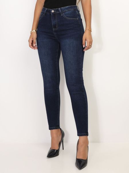 Jeans Skinny Taille Mi-Haute- Bleu Foncé Femme La Modeuse Jeans