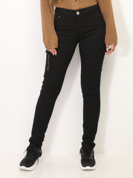 Jeans La Modeuse Femme Jeans Skinny Style Cargo À Poche Zippée- Noir