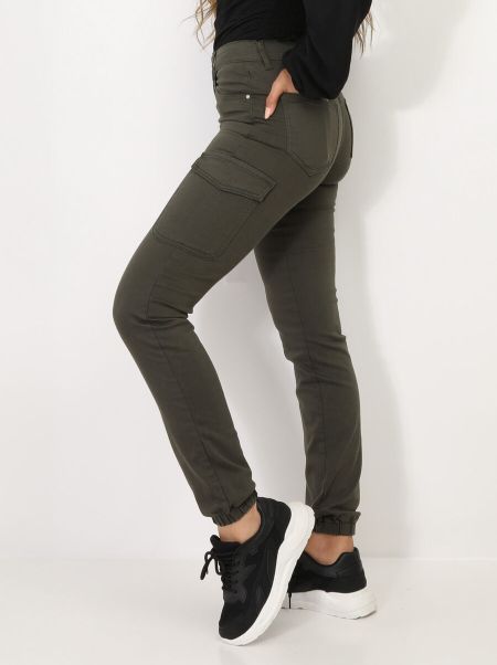Jeans La Modeuse Jeans Cargo Style Jogger- Kaki Femme