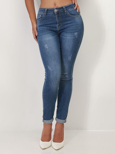 Jeans La Modeuse Jeans Skinny Avec Éraflures- Bleu Femme