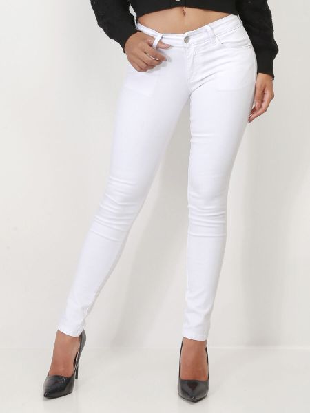 La Modeuse Jeans Skinny Avec Nœuds Sur Les Poches- Blanc Femme Jeans