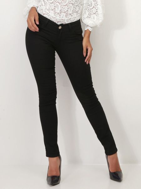 Jeans Skinny Avec Nœuds Sur Les Poches- Noir Jeans Femme La Modeuse