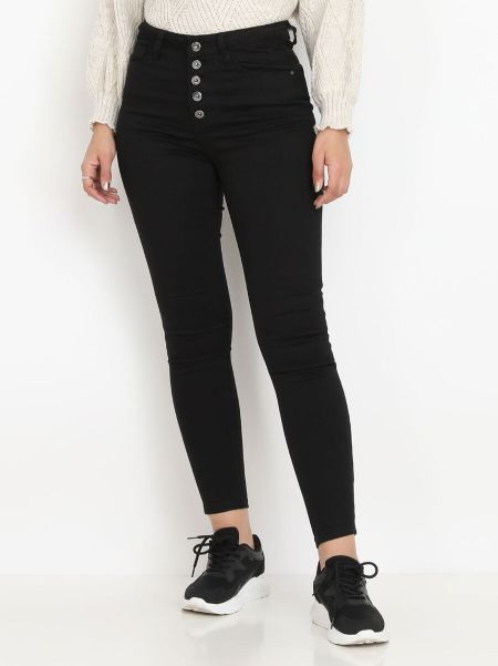 Jeans Skinny Et Boutonné- Noir La Modeuse Jeans Femme