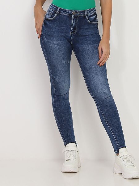 Jeans Jeans Skinny Avec Éraflures- Bleu Femme La Modeuse