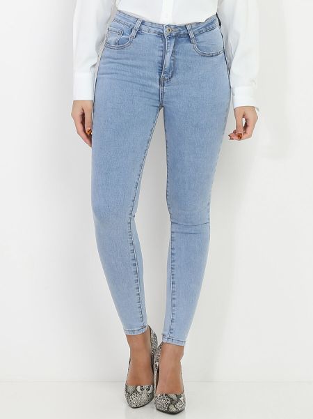 Jeans Jeans Skinny À Taille Moyenne- Bleu La Modeuse Femme