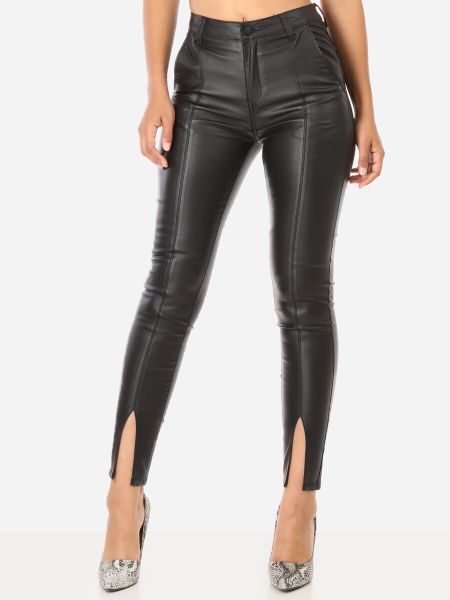 Pantalon Skinny Enduit À Fentes- Noir Femme Jeans La Modeuse