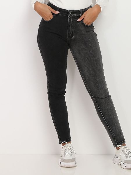 La Modeuse Femme Jeans Bicolore- Gris Jeans
