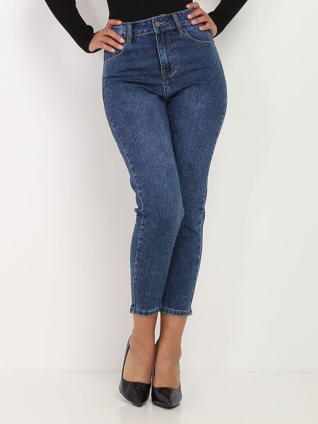 Femme Jeans Jeans Skinny À Strass- Bleu La Modeuse