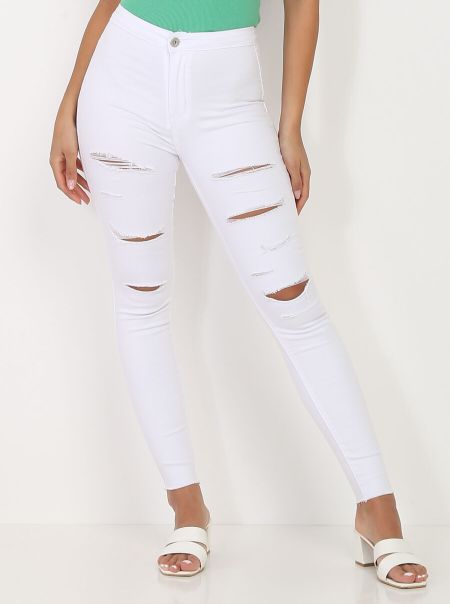 Jeans La Modeuse Femme Jeans Skinny Destroy- Blanc