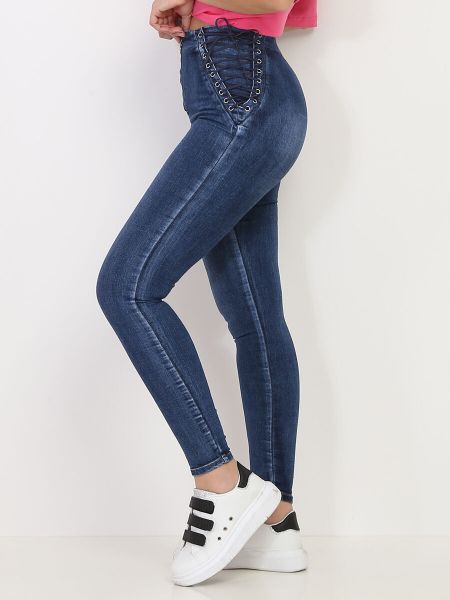 Jeans Jeans Skinny Avec Zip Et Laçage- Bleu La Modeuse Femme