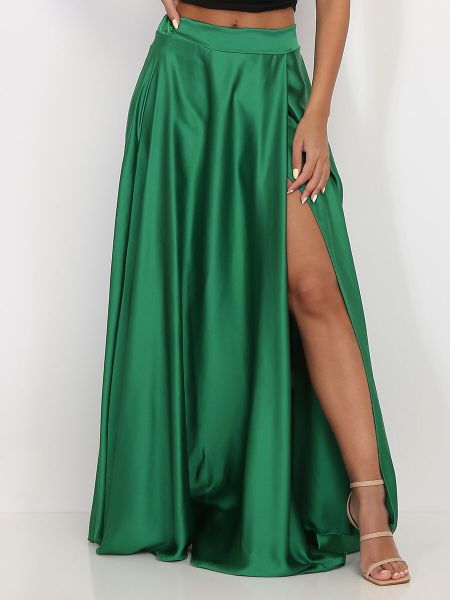 Jupe Longue Évasée Et Fendue Satinée- Vert La Modeuse Femme Jupes