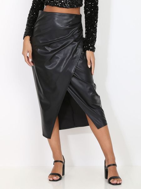 La Modeuse Jupe Simili Plissée Style Portefeuille- Noir Jupes Femme
