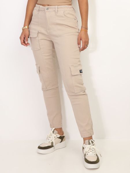 Pantalon Cargo Style Jogger- Beige La Modeuse Pantalons Femme
