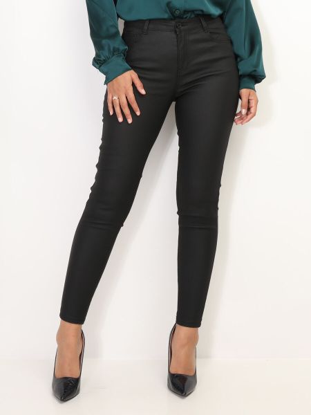 Pantalons Femme Pantalon Slim Enduit- Noir La Modeuse