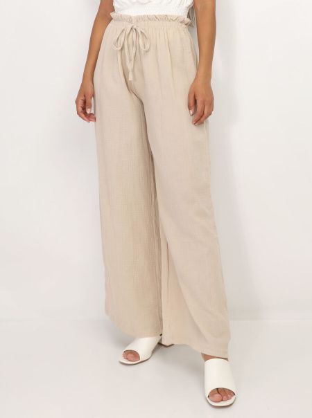 La Modeuse Pantalon Ample Texturé- Beige Femme Pantalons