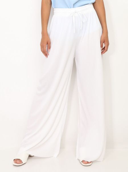 Pantalons Femme Pantalon Large Plissé- Blanc La Modeuse