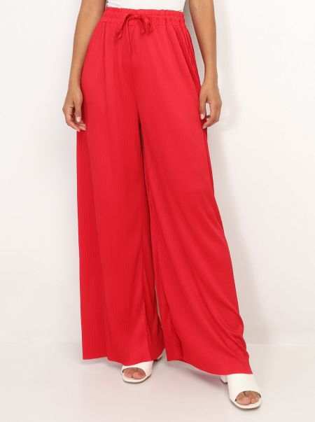 Pantalon Large Plissé- Rouge Pantalons La Modeuse Femme