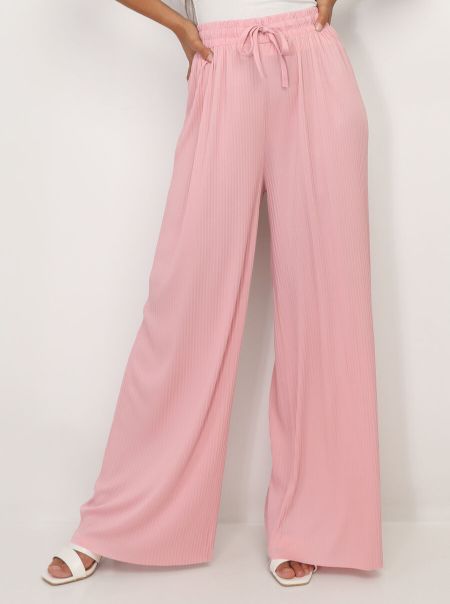 La Modeuse Pantalon Large Plissé- Rose Femme Pantalons