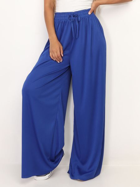 La Modeuse Pantalons Pantalon Large Plissé- Bleu Femme