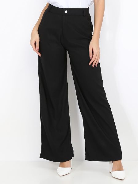Pantalons Femme La Modeuse Pantalon Taille Haute Évasé- Noir