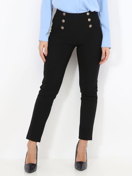 La Modeuse Femme Pantalons Pantalon Slim Style Officier- Noir
