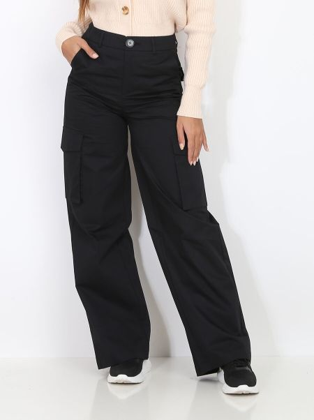 Femme Pantalon Cargo Ample- Noir La Modeuse Pantalons